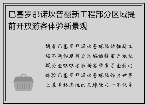 巴塞罗那诺坎普翻新工程部分区域提前开放游客体验新景观